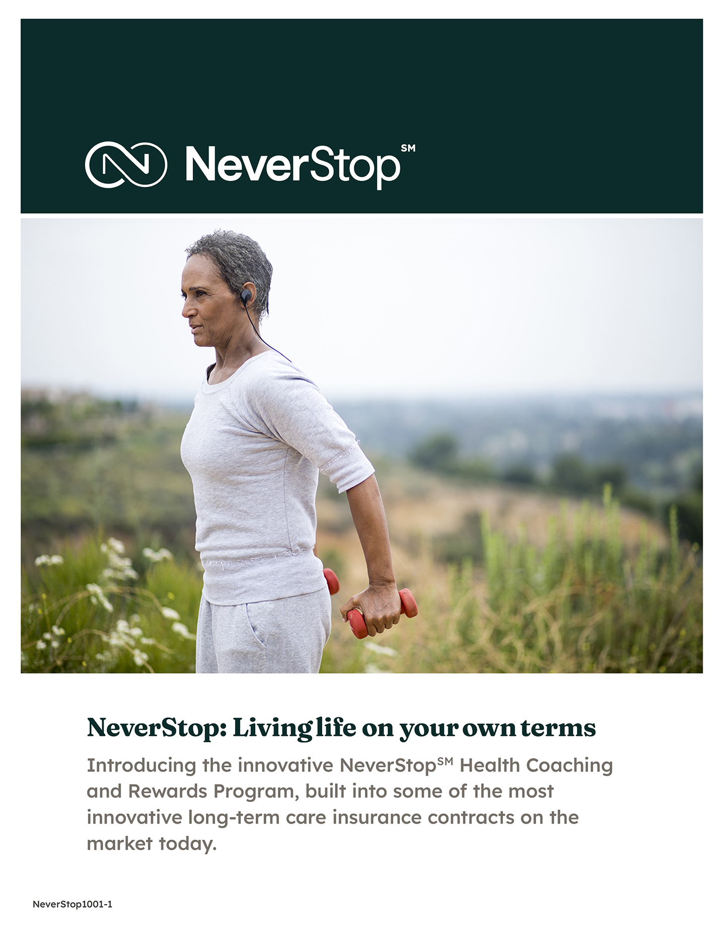 Neverstop Agents, Collateral Development, hero image showing active healthy lifestyle